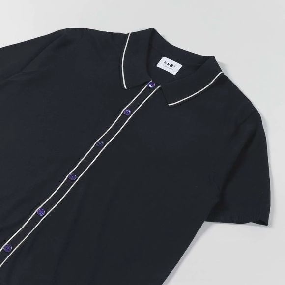 NN07 NOLAN SHORT SLEEVE COLLARED CARDIGAN POLO TOP SIZE LARGE NAVY WHITE - Picture 1 of 3